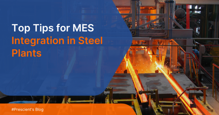 Modern steel factory with MES integration system showcasing optimized production processes and digital dashboards.